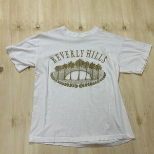 Vintage Beverly Hills Caribbean Dream Shirt Mens Large White Glitter Travel Tee